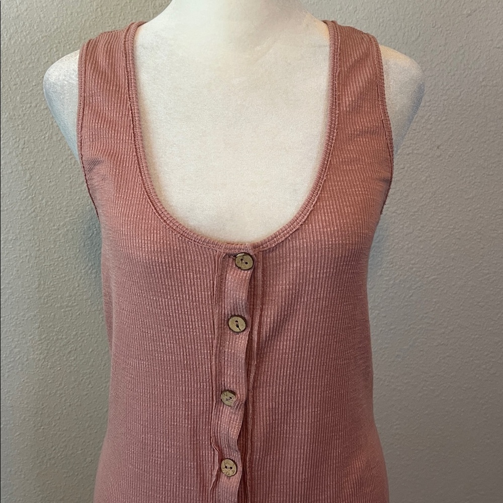 We The Free Ribbed Button Tank Midi Dress Pink Size XS NWT